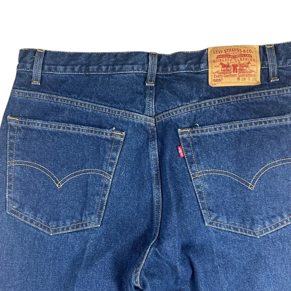 Vintage‎ 90s Levis 505 Dark Wash Regular Fit Straight Leg Denim Jeans 38x29